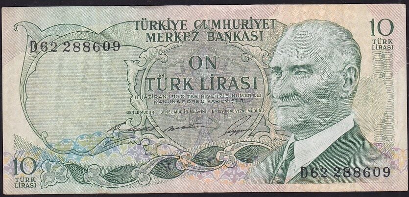 6.Emisyon 1.Tertip 10 Lira D62 288609 Çok Temiz+