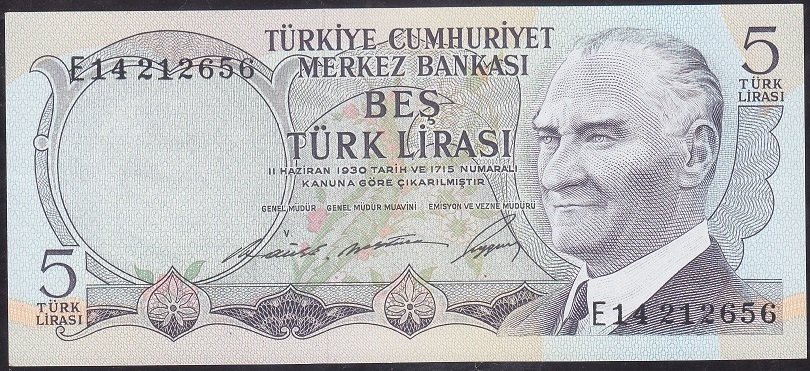 6.Emisyon 1.Tertip 5 Lira E14 212656 Çilaltı