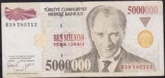 7.Emisyon 5 000 000 Lira B59 785712 Çok Temiz+