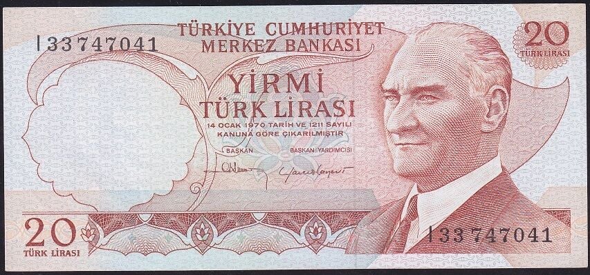 6.Emisyon 4.Tertip 20 Lira I33 747041 Çok Temiz+