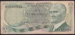 6.Emisyon 1.Tertip 10 Lira D51 332651 Çok Temiz