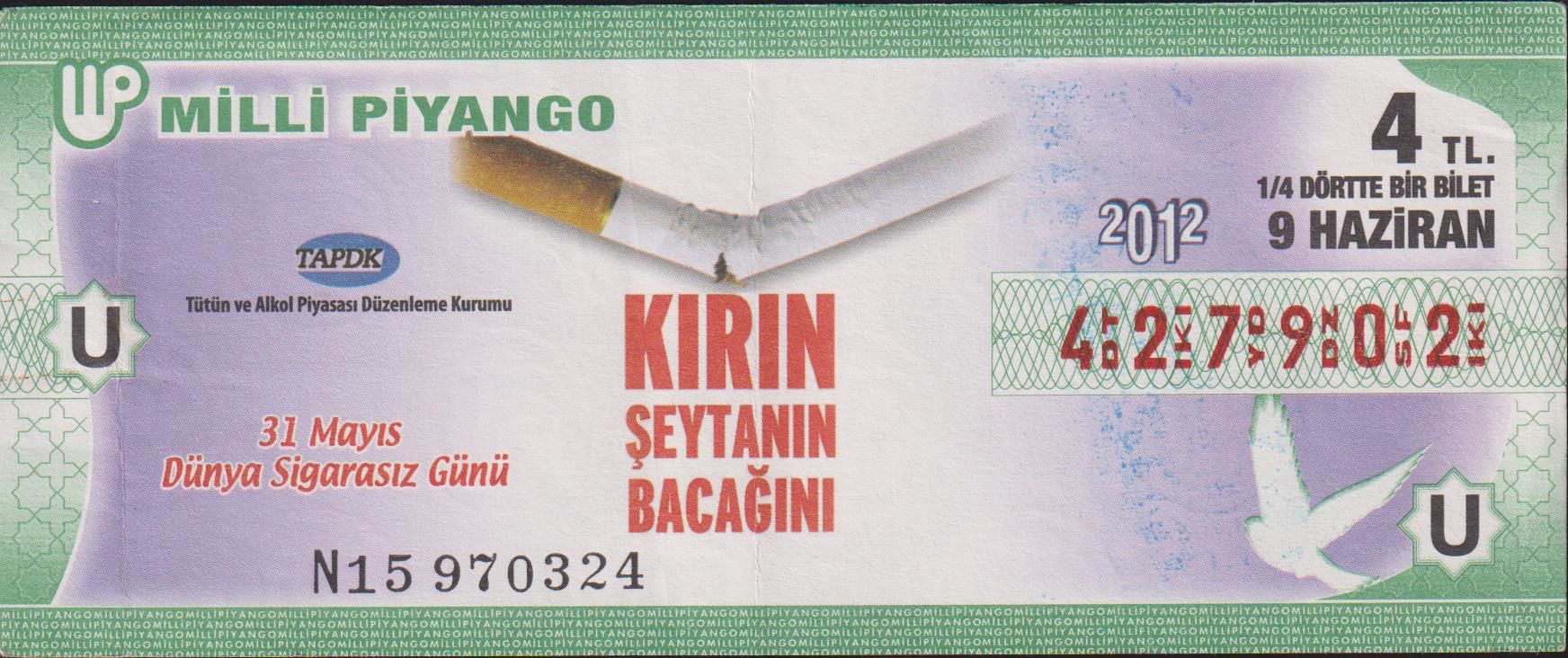 2012 9 Haziran Çeyrek Bilet - U Serisi -Dünya Sigarasız Günü