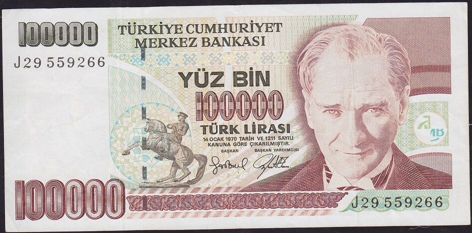 7.Emisyon 3.Tertip 100000 Lira J29 559266 Çok Temiz+