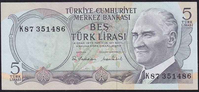 6.Emisyon 2.Tertip 5 Lira K87 351486 Çil