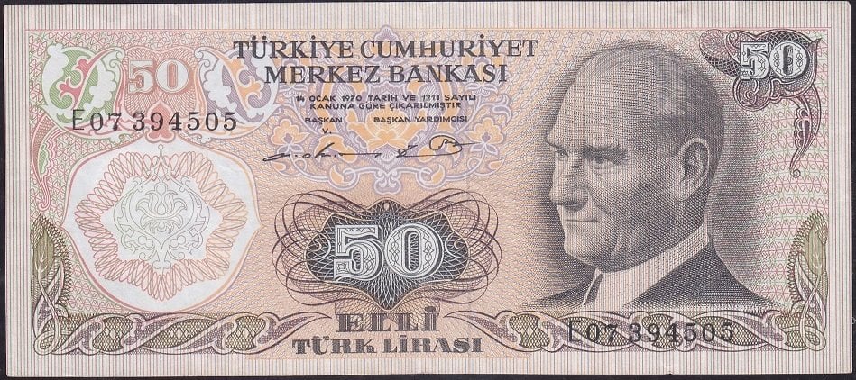 6.Emisyon 1.Tertip 50 Lira E07 394505 Çok Temiz +
