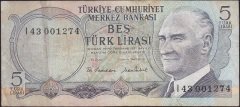 6.EMİSYON 2.TERTİP 5 LİRA I43 001274 ÇOK TEMİZ