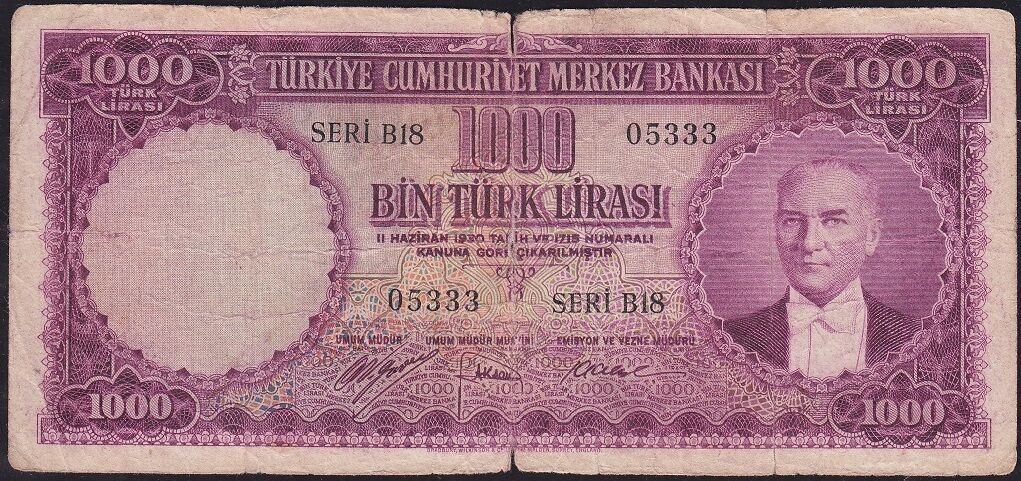 5.Emisyon 1.Tertip 1000 Lira B18 05333 Temiz