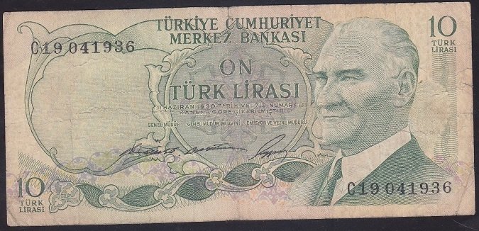 6.EMİSYON 1.TERTİP 10 LİRA C19 041936 ÇOK TEMİZ