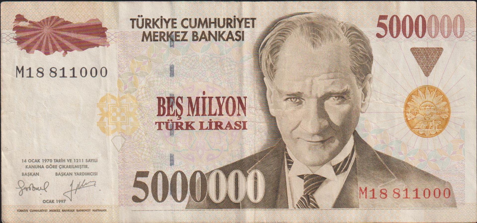7.Emisyon 5 000 000 Lira M18 811000 Çok Temiz+