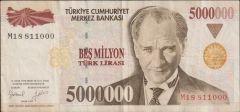 7.Emisyon 5 000 000 Lira M18 811000 Çok Temiz+