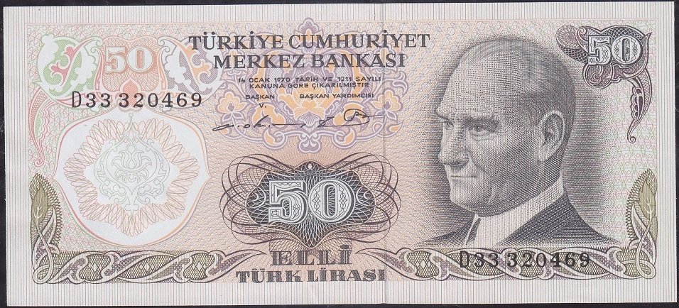 6.Emisyon 1.Tertip 50 Lira D33 320469 Çilaltı Çil
