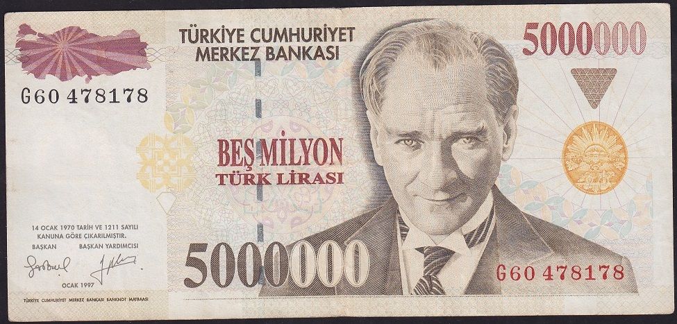 7.Emisyon 5 000 000 Lira G60 478178 Çok Temiz