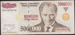 7.Emisyon 5 000 000 Lira G60 478178 Çok Temiz