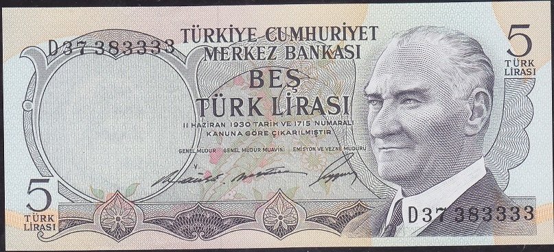 6.Emisyon 1.Tertip 5 Lira D37 383333 Çil