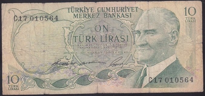 6.EMİSYON 1.TERTİP 10 LİRA C17 010564 TEMİZ
