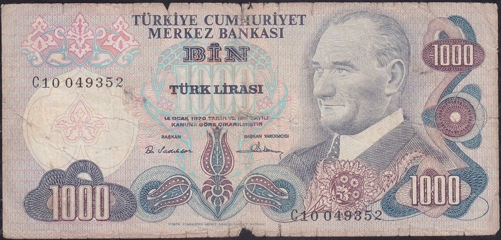 6.Emisyon 1.Tertip 1000 Lira C10 049352 İyi