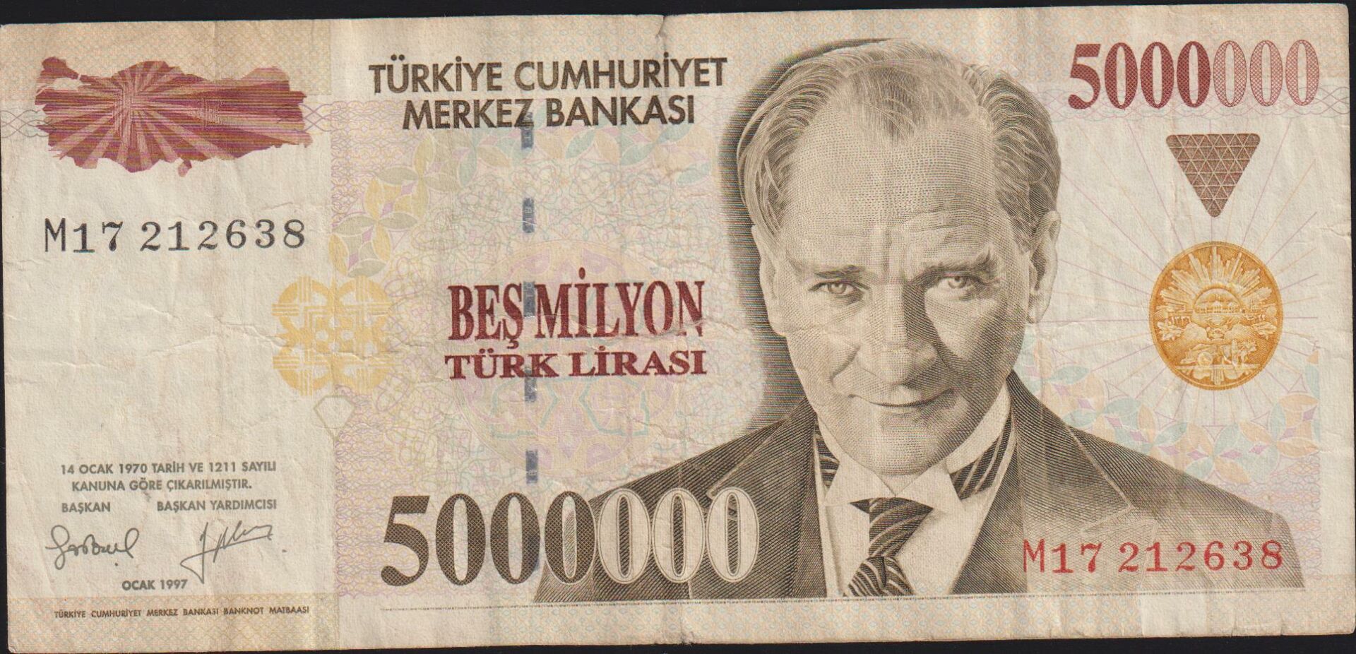7.Emisyon 5 000 000 Lira M17 212638 Çok Temiz