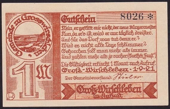 Almanya 1 Mark Notgeld 1921 Çil