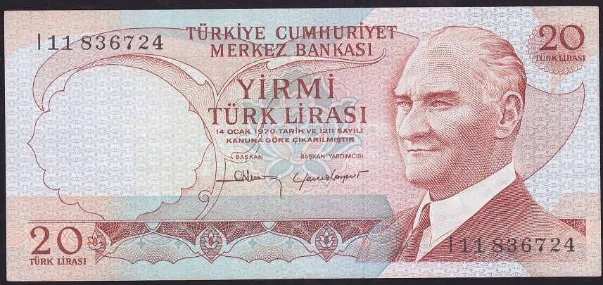 6.Emisyon 4.Tertip 20 Lira I11 836724 Çok Temiz+