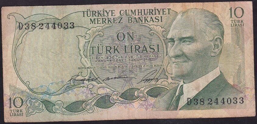 6.Emisyon 1.Tertip 10 Lira D38 244033 Çok Temiz