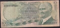 6.Emisyon 1.Tertip 10 Lira D38 244033 Çok Temiz