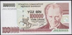 7.Emisyon 3.Tertip 100000 Lira J01 521615 Çil