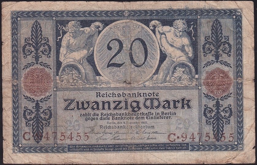 Almanya 20 Mark 1915 Temiz