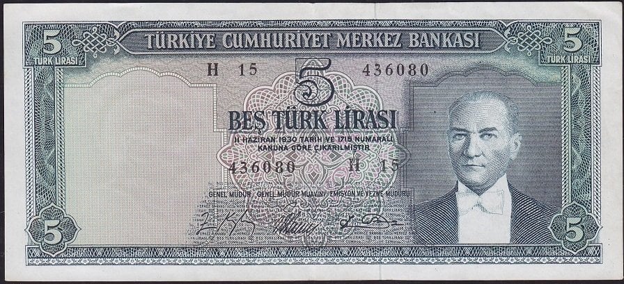 5.Emisyon 4.Tertip 5 Lira H15 436080 Ççt Çilaltı