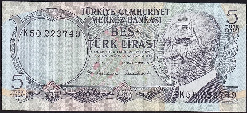 6.Emisyon 2.Tertip 5 Lira K50 223749 Çilaltı