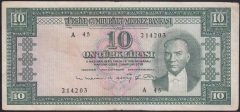 5.EMİSYON 6.TERTİP 10 LİRA A45 214203 ÇOK TEMİZ