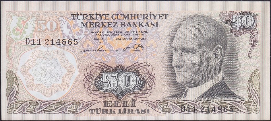 6.Emisyon 1.Tertip 50 Lira D11 214865 Ççt +