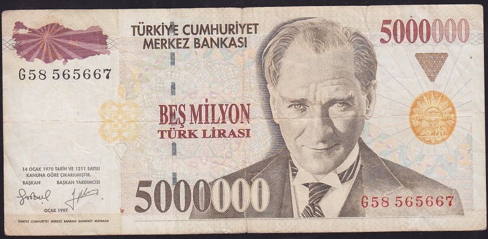 7.Emisyon 5 000 000 Lira G58 565667 Çok Temiz