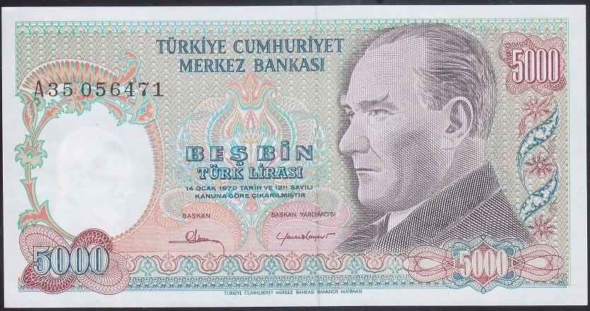 7.EMİSYON 1.TERTİP 5000 LİRA A35 056471 ÇÇT ÇİLALTI