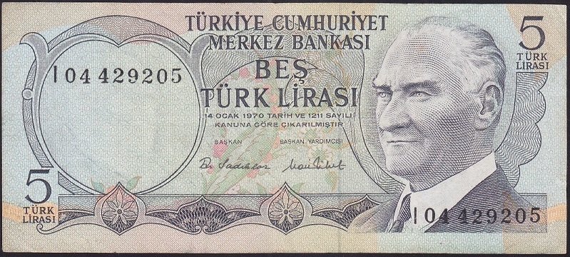 6.EMİSYON 2.TERTİP 5 LİRA I04 429205 ÇOK TEMİZ eski kağıt para fiyatları