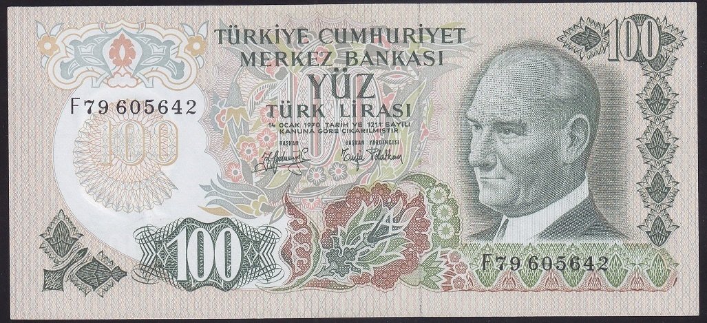 6.EMİSYON 2.TERTİP 100 LİRA F79 605642 ÇİLALTI