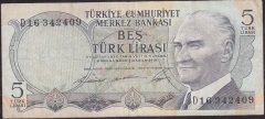 6.Emisyon 1.Tertip 5 Lira D16 342409 Çok Temiz