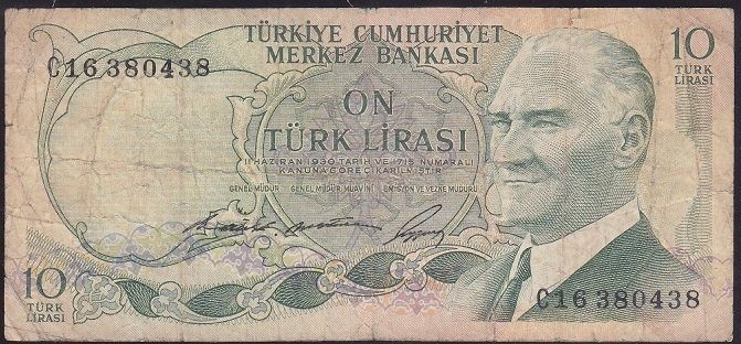 6.EMİSYON 1.TERTİP 10 LİRA C16 380438 TEMİZ