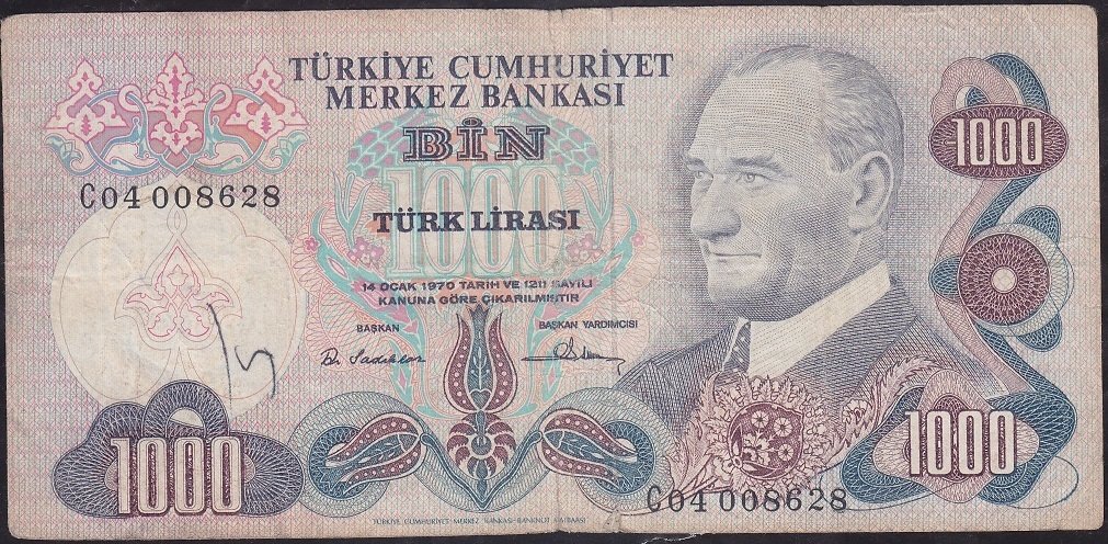 6.Emisyon 1.Tertip 1000 Lira C04 008628 Çok Temiz
