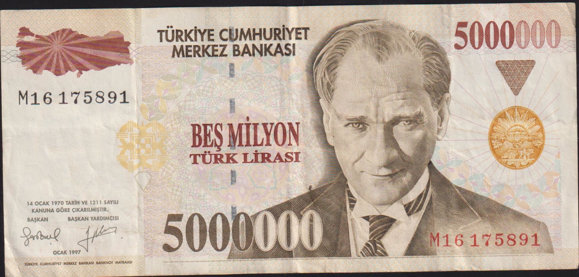 7.Emisyon 5 000 000 Lira M16 175891 Çok Temiz+