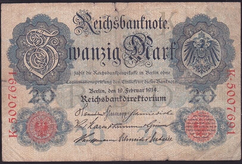 Almanya 20 Mark 1914 Çok Temiz