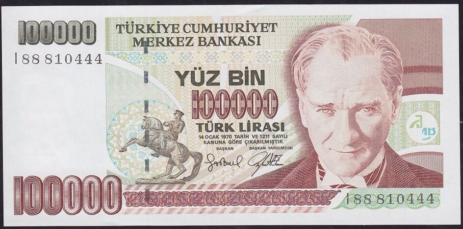 7.Emisyon 3.Tertip 100000 Lira I88 810444 Çilaltı Çil