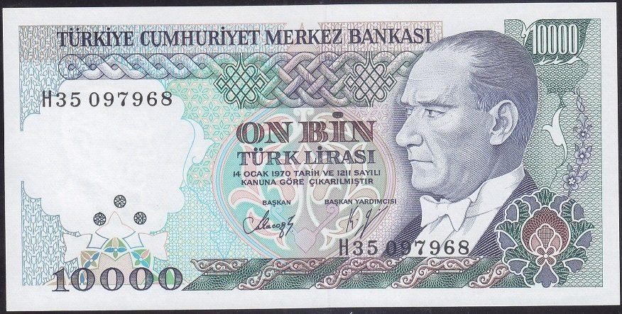 7.Emisyon 3.Tertip 10000 Lira H35 097968 Çilaltı Çil