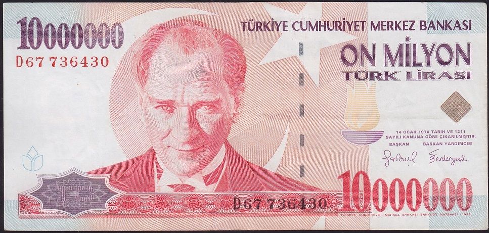 7.Emisyon 10 000 000 Lira D67 736430 Çok Temiz+