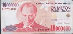 7.Emisyon 10 000 000 Lira D67 736430 Çok Temiz+