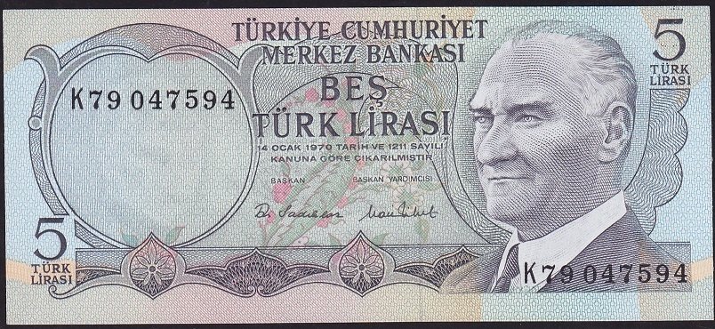 6.Emisyon 2.Tertip 5 Lira K79 047594 Çil
