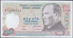 7.EMİSYON 1.TERTİP 5000 LİRA A31 806152 ÇÇT +