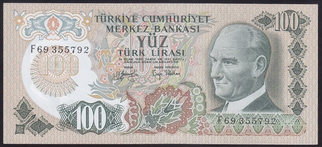 6.EMİSYON 2.TERTİP 100 LİRA F69 355792 ÇİLALTI eski para alan yerler