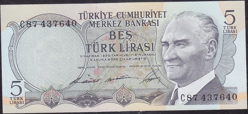 6.Emisyon 1.Tertip 5 Lira C87 437640 Çil
