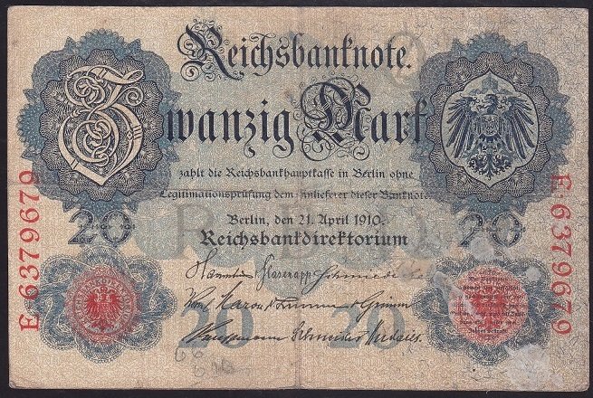 ALMANYA 20 MARK 1910 ÇOK TEMİZ eski para koleksiyon gökçe janus