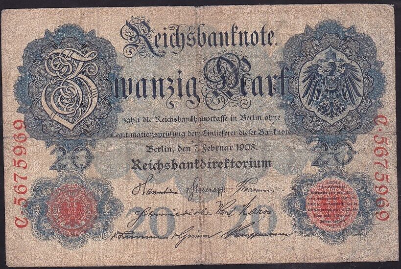 Almanya 20 Mark 1908 Çok Temiz